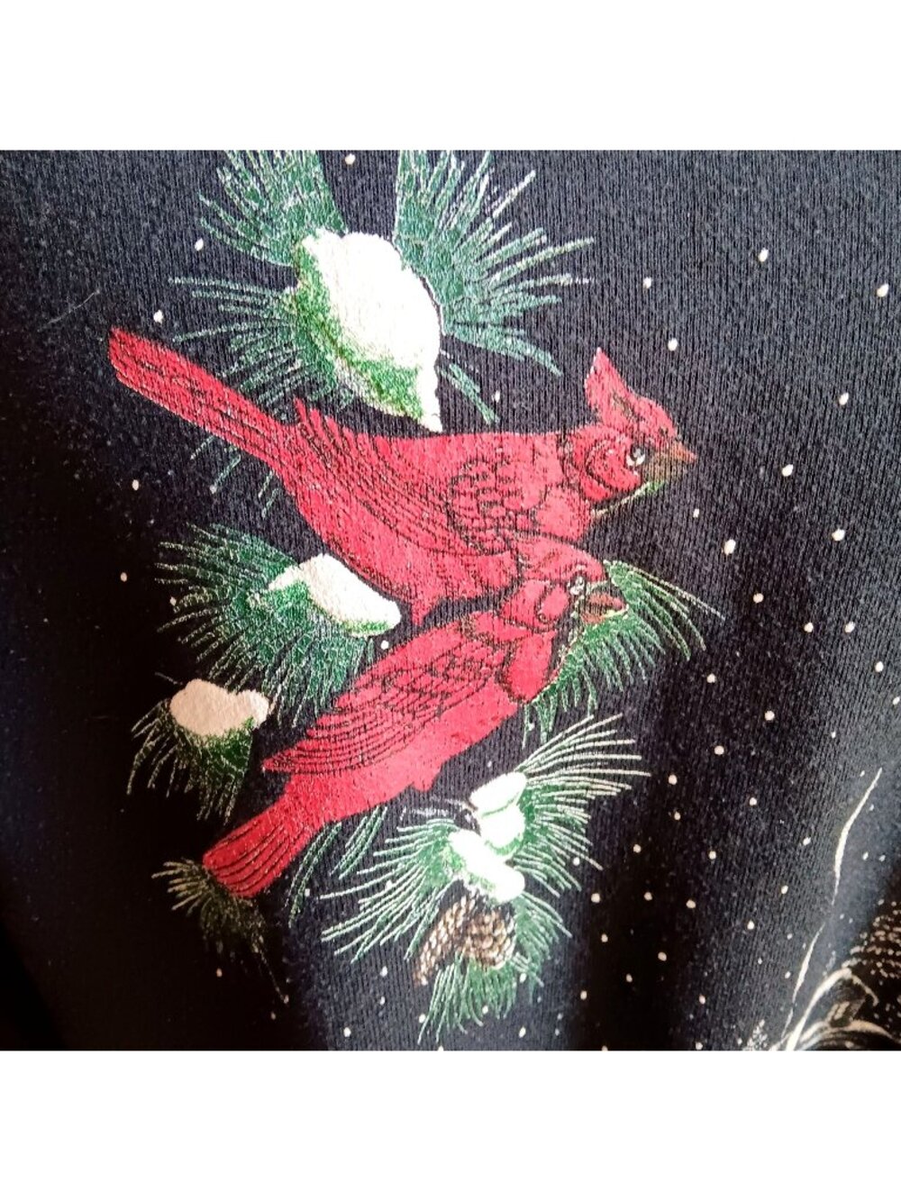 Nature Vintage Large Black Crewneck Sweatshirt Cardinal & Snow 1990's Gopher
